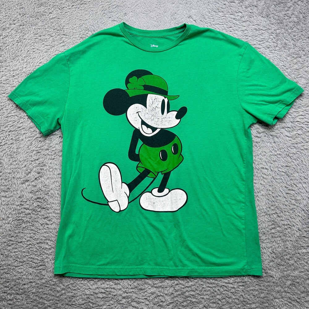 Mickey Mouse Shirt Mens XL Green St. Pattys Day Clover Ireland Irish